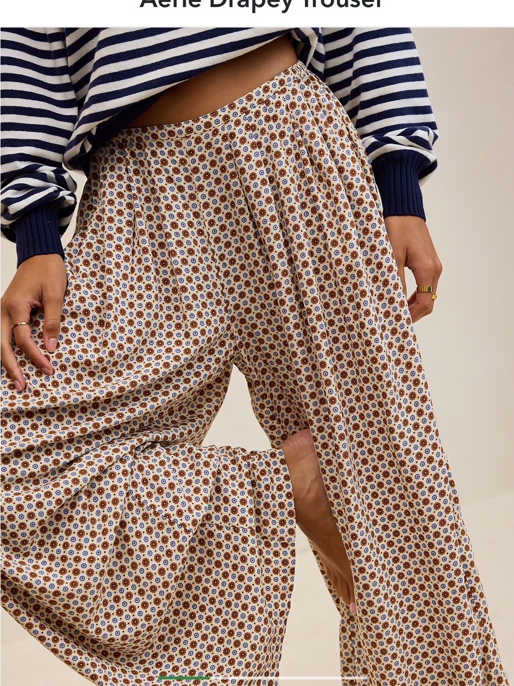 aerie Wide-Leg Drapey Trouser in Brown and Navy Tile Print
